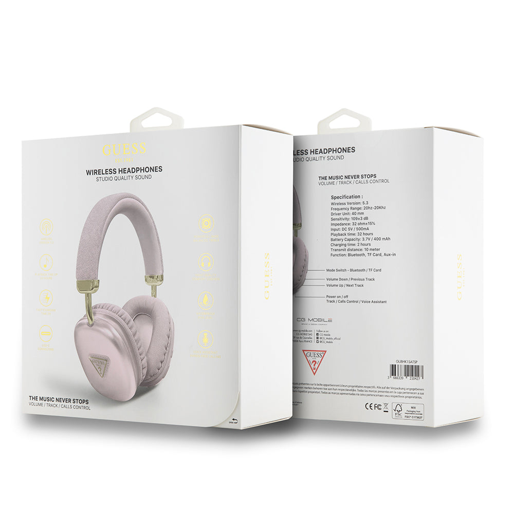 Guess Orjinal Lisanslı PU Üçgen Logolu Kulak Üstü Bluetooth Kulaklık Pembe