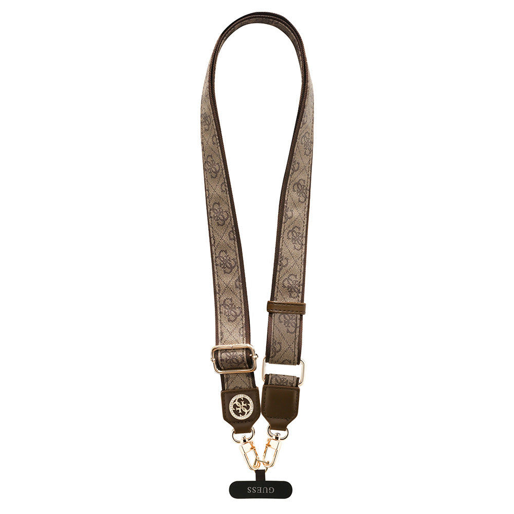 Guess Orjinal Lisanslı Taşlı 4G Metal Logolu Çapraz Vücut Telefon Askı Kayışı 150cm Siyah