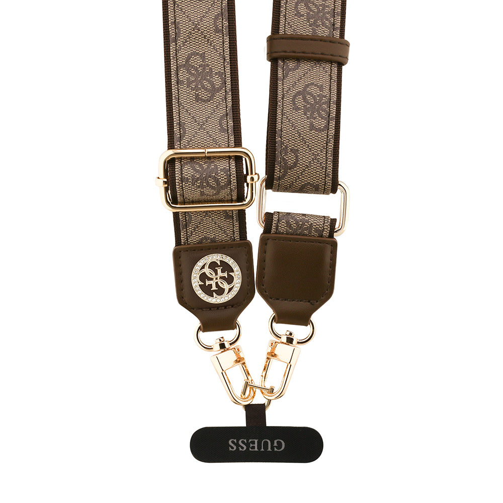 Guess Orjinal Lisanslı Taşlı 4G Metal Logolu Çapraz Vücut Telefon Askı Kayışı 150cm Siyah