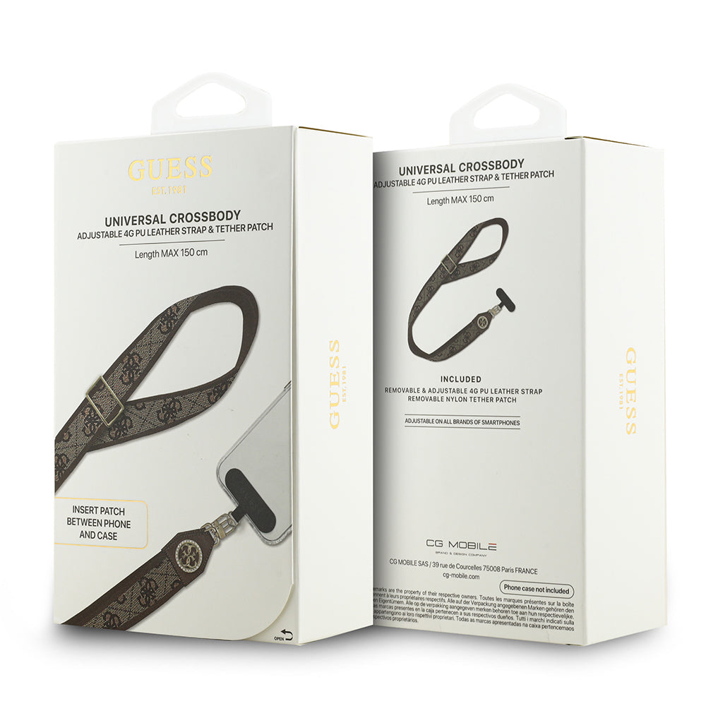 Guess Orjinal Lisanslı Taşlı 4G Metal Logolu Çapraz Vücut Telefon Askı Kayışı 150cm Kahverengi