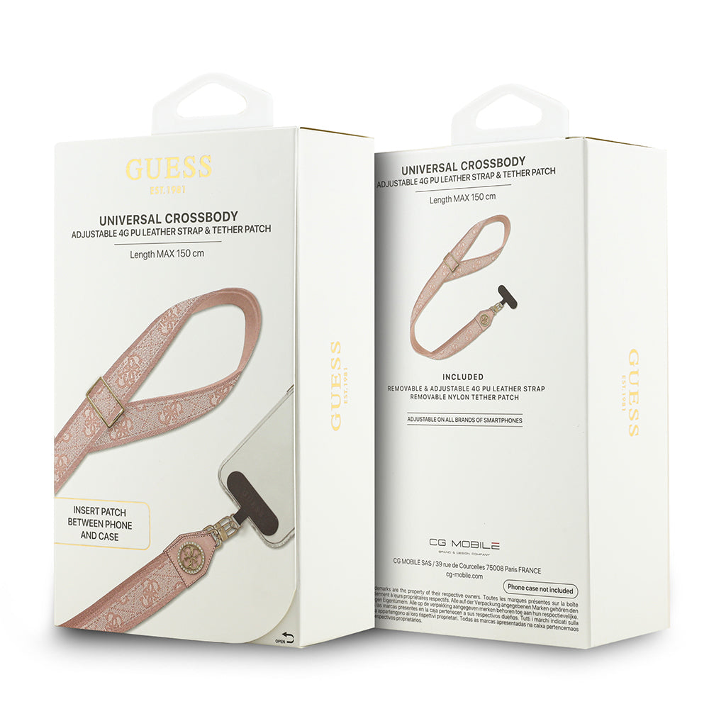 Guess Orjinal Lisanslı Taşlı 4G Metal Logolu Çapraz Vücut Telefon Askı Kayışı 150cm Pembe