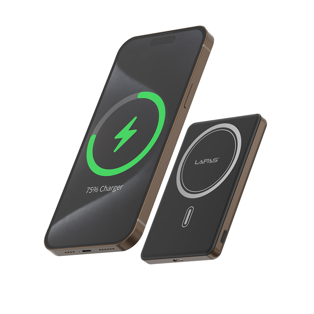 Lapas LP-PW003 Ultra İnce Hızlı Şarj Özellikli Wireless Powerbank 5000mAh 15W Gri