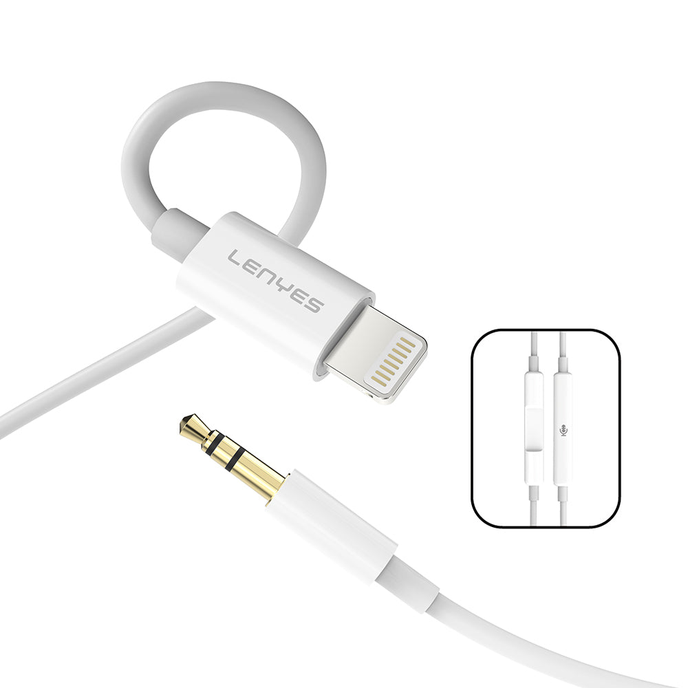Lenyes AX106 Lightning to 3.5mm AUX Audio Kablo 1M Beyaz