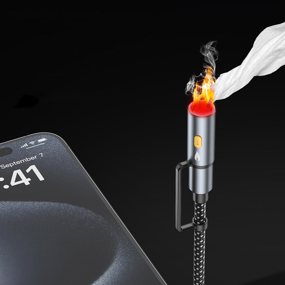 Lenyes LC112 Çoklu Şarj Kablolu Fener Ve Çakmaklık Özellikli 6in1 Kablo 240W 1M Gri