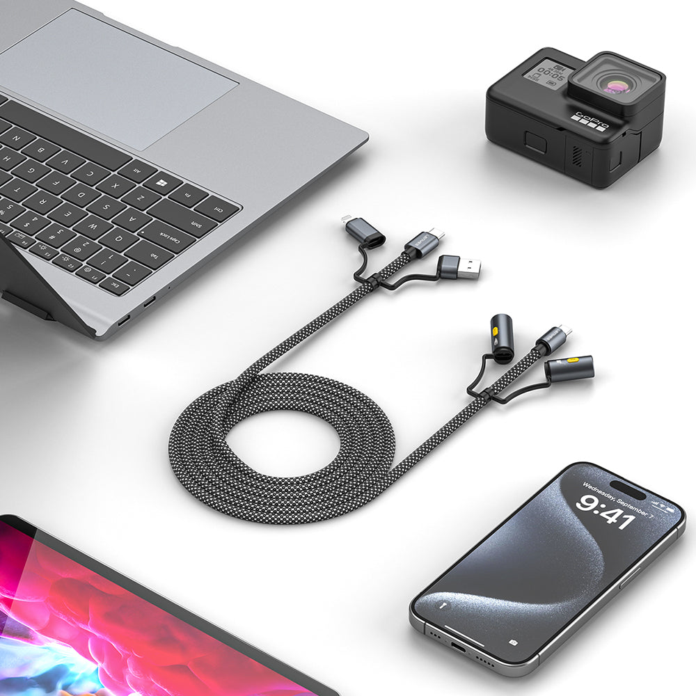 Lenyes LC112 Çoklu Şarj Kablolu Fener Ve Çakmaklık Özellikli 6in1 Kablo 240W 1M Gri