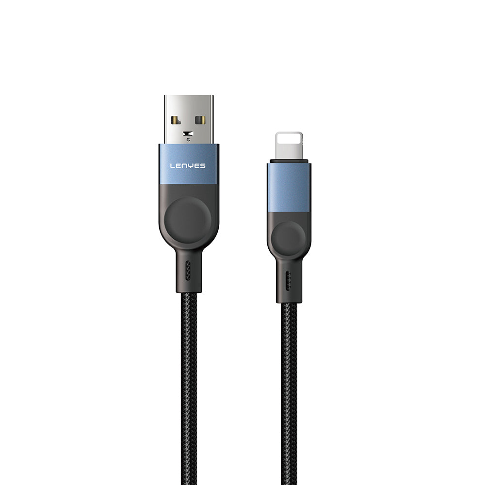 Lenyes LC514 USB-A to Lightning Hızlı Şarj Özellikli Örgülü Data ve Şarj Kablosu 15W 1M Siyah