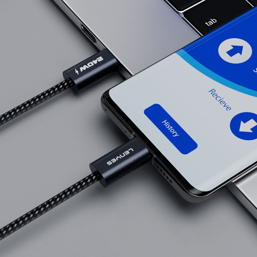 Lenyes LC522 Type-C to Type-C Hızlı Şarj Özellikli Data ve Şarj Kablosu 240W 1.2M Siyah