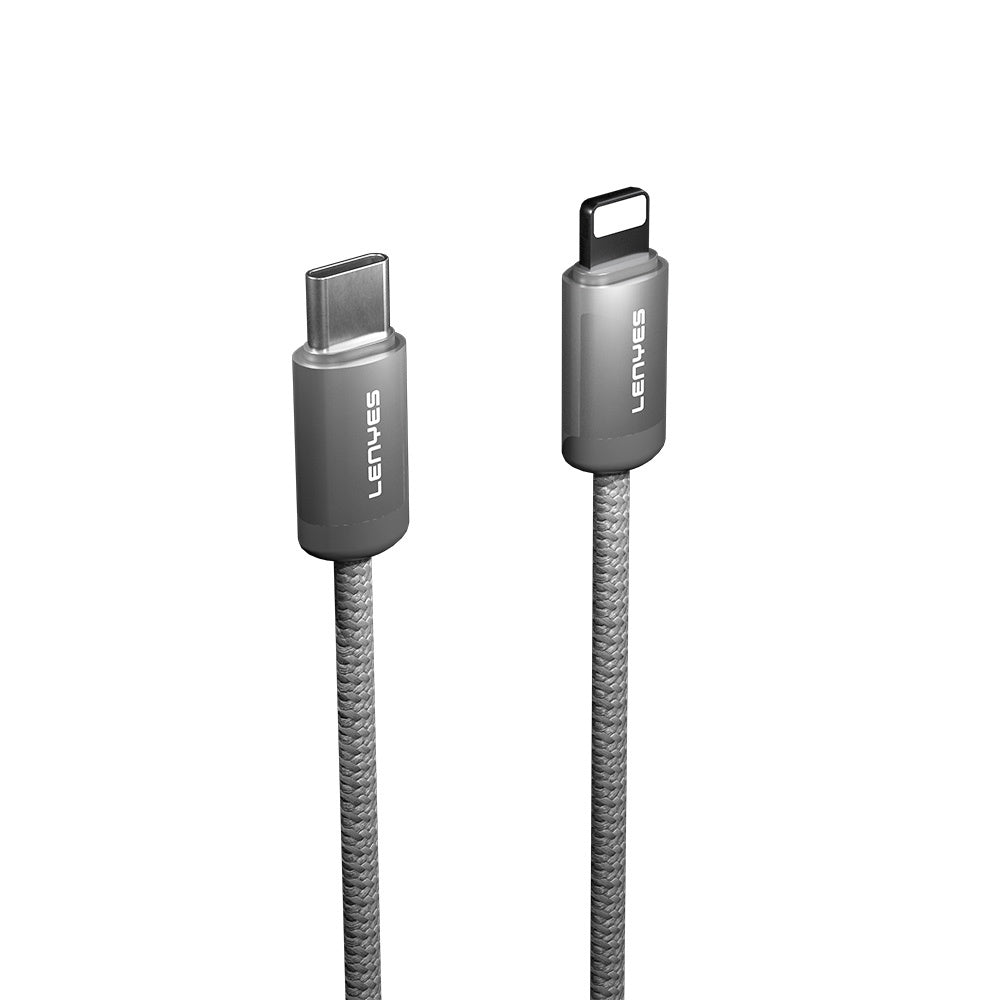 Lenyes LC527 Spiral Magnetik Örgülü Tasarım Type-C to Lightning Hızlı Şarj Özellikli Data ve Şarj Kablosu 27W 1M Gri