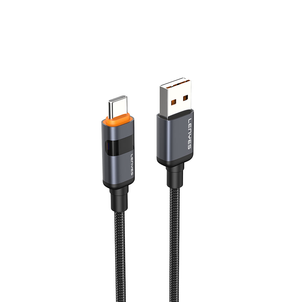 Lenyes LC529 USB-A to Type-C LED Dijital Göstergeli Hızlı Şarj Özellikli Data ve Şarj Kablosu 66W 1M Siyah