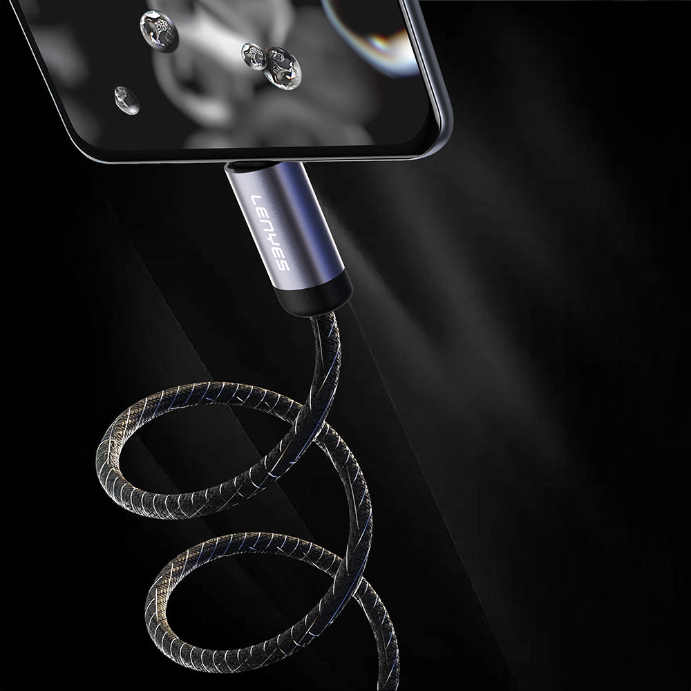 Lenyes LC537 Type-C to Lightning Hızlı Şarj Özellikli Örgülü Data ve Şarj Kablosu 27W 1M Siyah