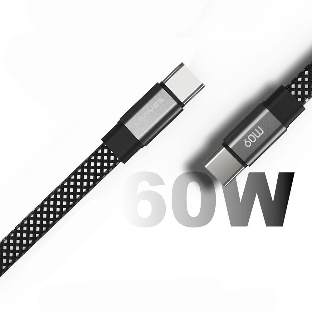 Lenyes LC538 Type-C to Type-C Hızlı Şarj Özellikli  48D Aramid Fiber Örgü Tasarımlı Data ve Şarj Kablosu 60W 1M Siyah