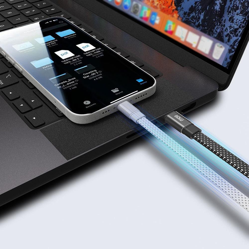 Lenyes LC538 Type-C to Type-C Hızlı Şarj Özellikli  48D Aramid Fiber Örgü Tasarımlı Data ve Şarj Kablosu 60W 1M Siyah