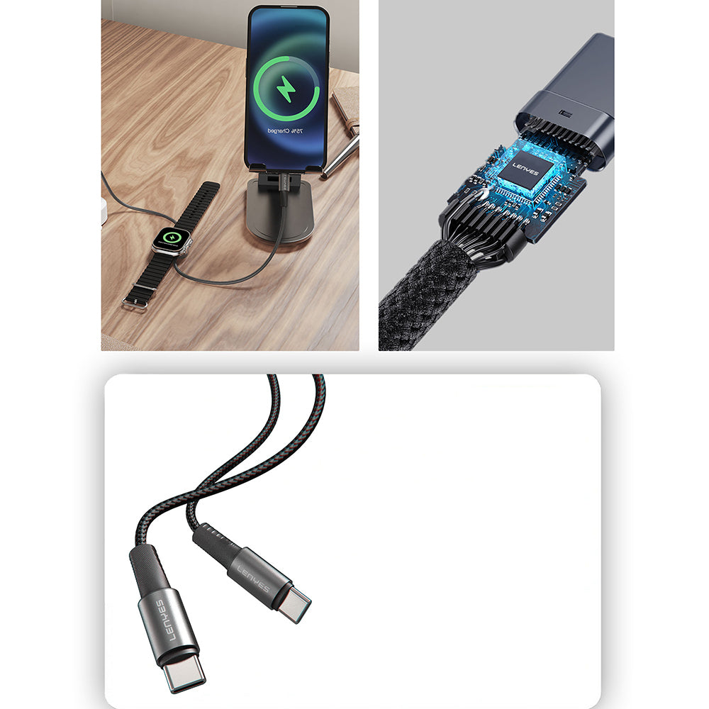 Lenyes LC540 Type-C to Type-C + Akıllı Saat Şarj Kablosu 100W 1.2M Siyah