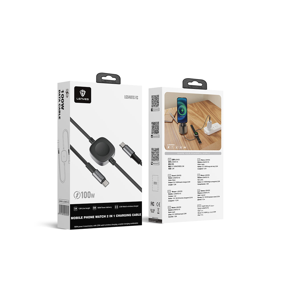 Lenyes LC540 Type-C to Type-C + Akıllı Saat Şarj Kablosu 100W 1.2M Siyah