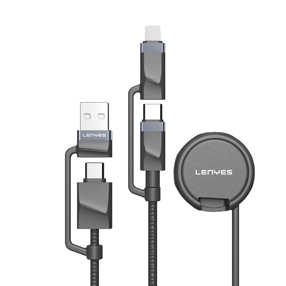 Lenyes LC541 USB-A + Type-C to Lightning – Type-C – Akıllı Saat Şarj Kablosu 60W 1M Siyah