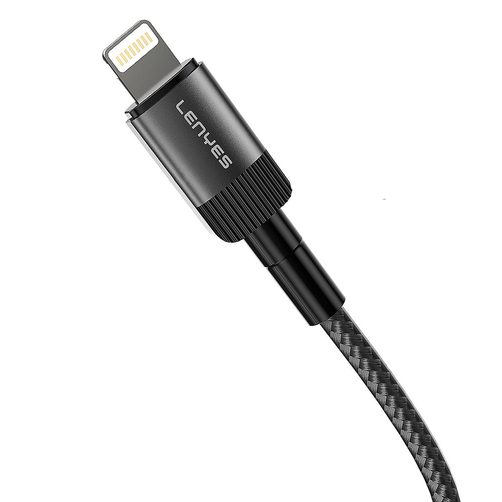 Lenyes LC546 Type-C to Lightning Örgü Tasarımlı Hızlı Şarj Özellikli Data ve Şarj Kablosu 27W 1M Siyah