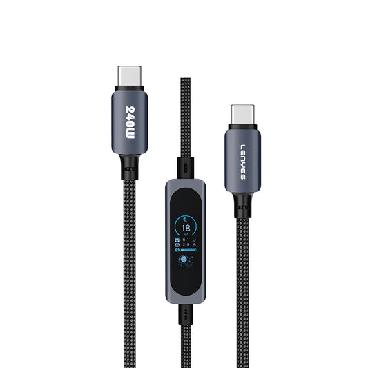 Lenyes LC572 TFT Ekranlı Type-C to Type-C Data ve Şarj Kablosu 240W 1.2M