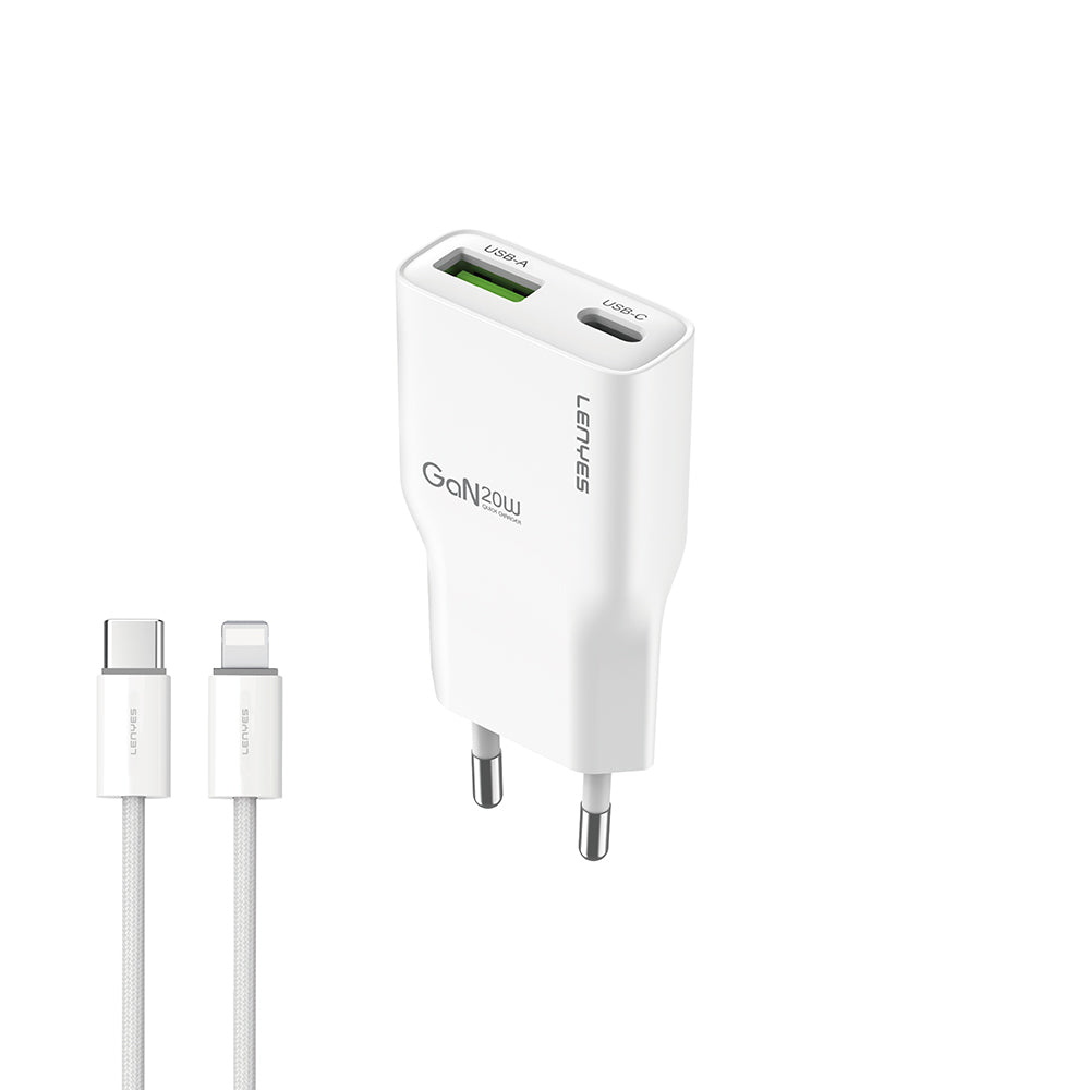 Lenyes LCH11 Serisi Type-C to Lightning GaN Teknolojili PD Hızlı Şarj Özellikli Kablolu Şarj Seti 20W