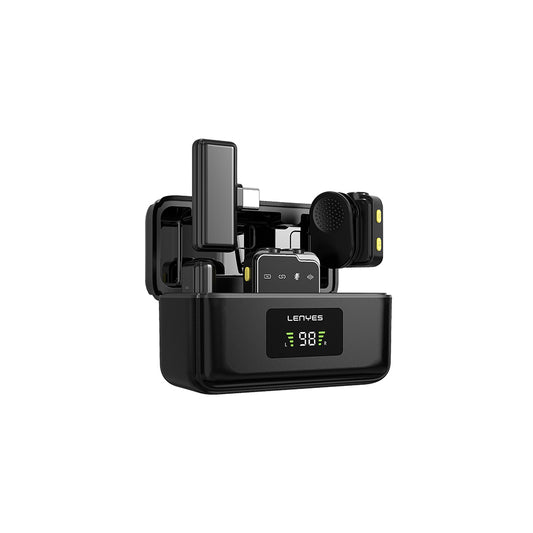 Lenyes LM205 2in1 Type-C Şarj Portlu Yapay Zeka Gürültü Engelleyicili Type-C ve Lightning Bağlantılı Kablosuz Yaka Mikrofonu Siyah