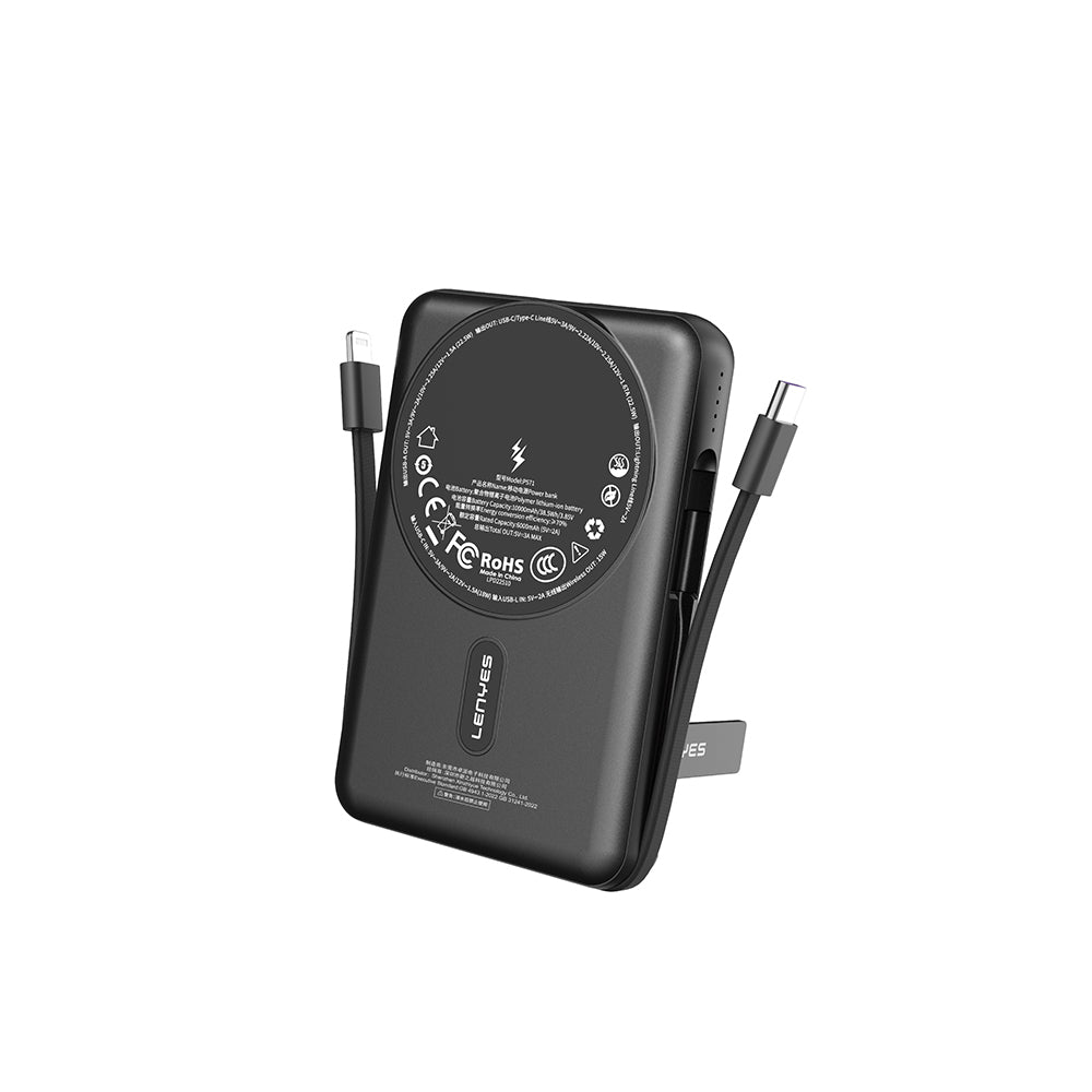 Lenyes P571 PD 22.5W Standlı M-safe Şarj Özellikli Type-C ve Lightning Kablolu Powerbank 15W 10000mAh