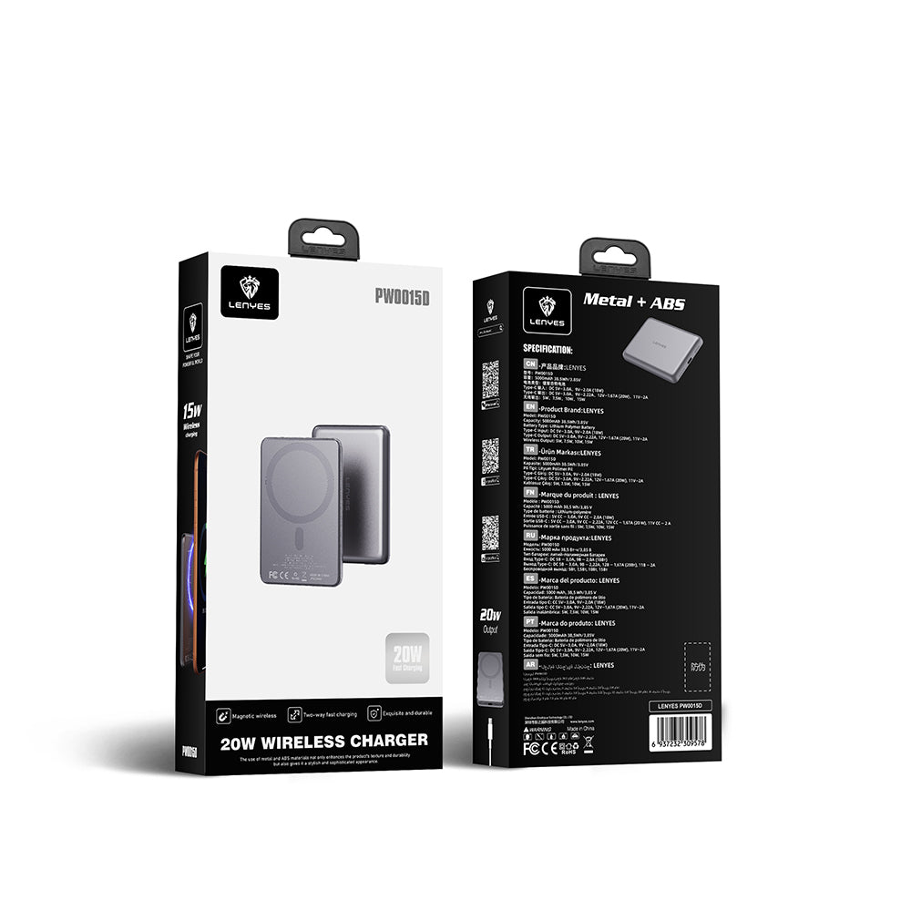 Lenyes PW0015D Ultra İnce LED Göstergeli Wireless Powerbank 15W 5000mAh