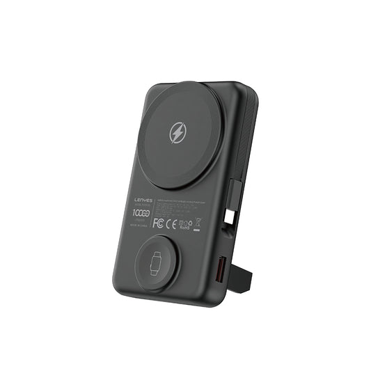 Lenyes PW1003D 22.5W Dijital LED Ekranlı Akıllı Saat Kablosuz Şarj Özellikli Standlı Wireless Powerbank 15W 10000mAh Siyah