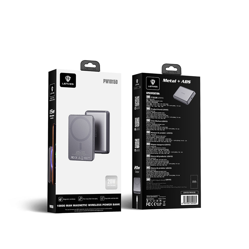 Lenyes PW1015D Ultra İnce LED Göstergeli Wireless Powerbank 15W 10000mAh