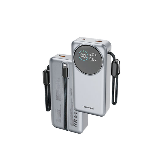 Lenyes PX2004D Dijital LED Ekranlı Lightning Kablolu Powerbank 22.5W 20.000mAh