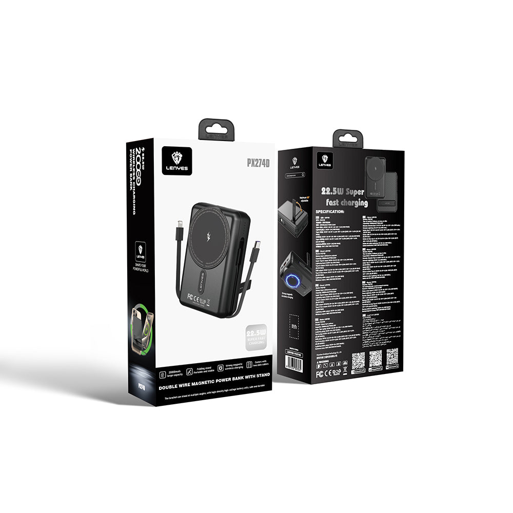Lenyes PX274D PD 22.5W Standlı M-safe Şarj Özellikli Wireless Powerbank 15W 20000mAh Siyah