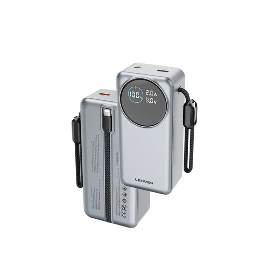 Lenyes PX3004D Dijital LED Ekranlı Lightning Kablolu Powerbank 22.5W 30.000mAh