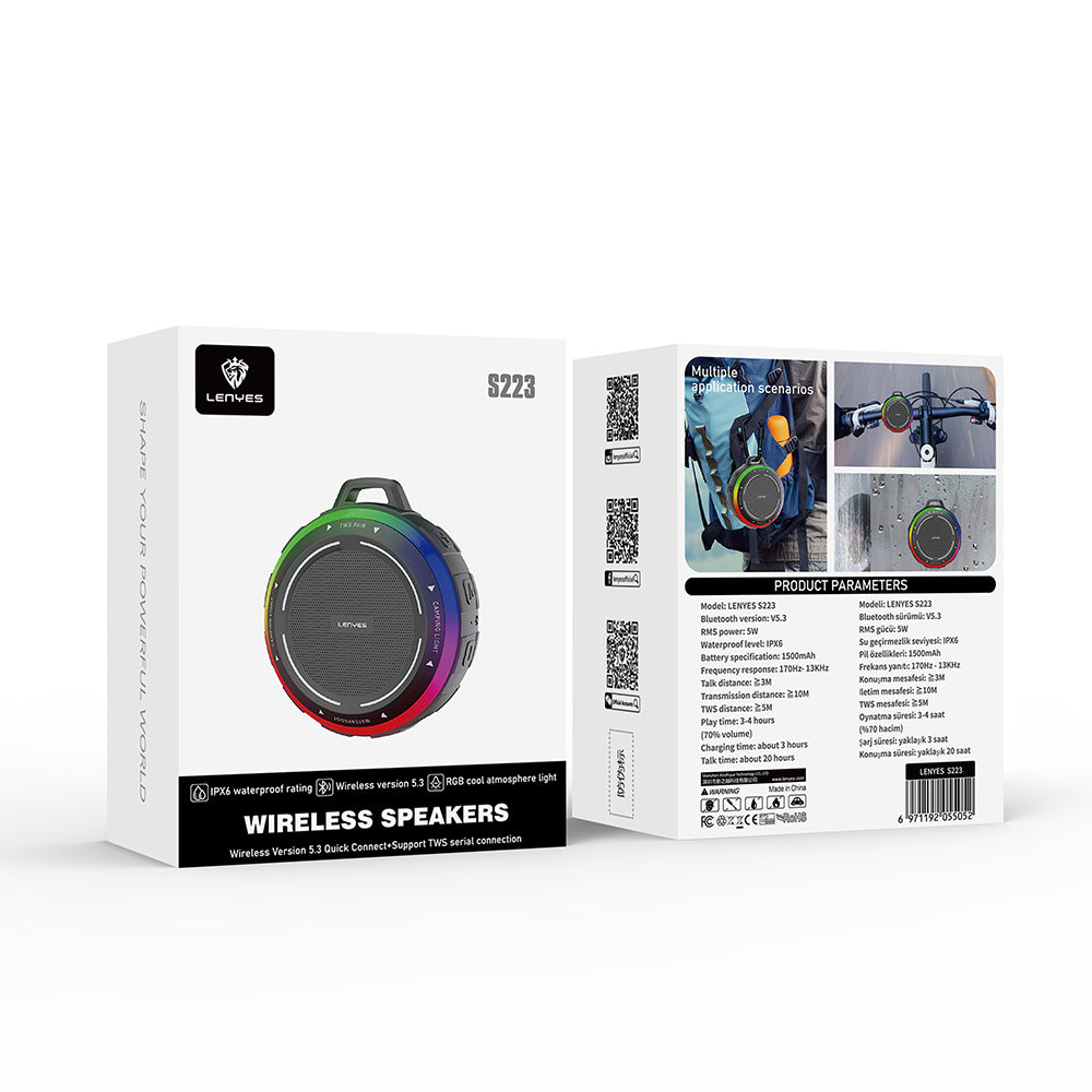 Lenyes S223 RGB Işıklı Askı Aparatlı Mini Bluetooth Speaker Hoparlör v5.3 Yeşil