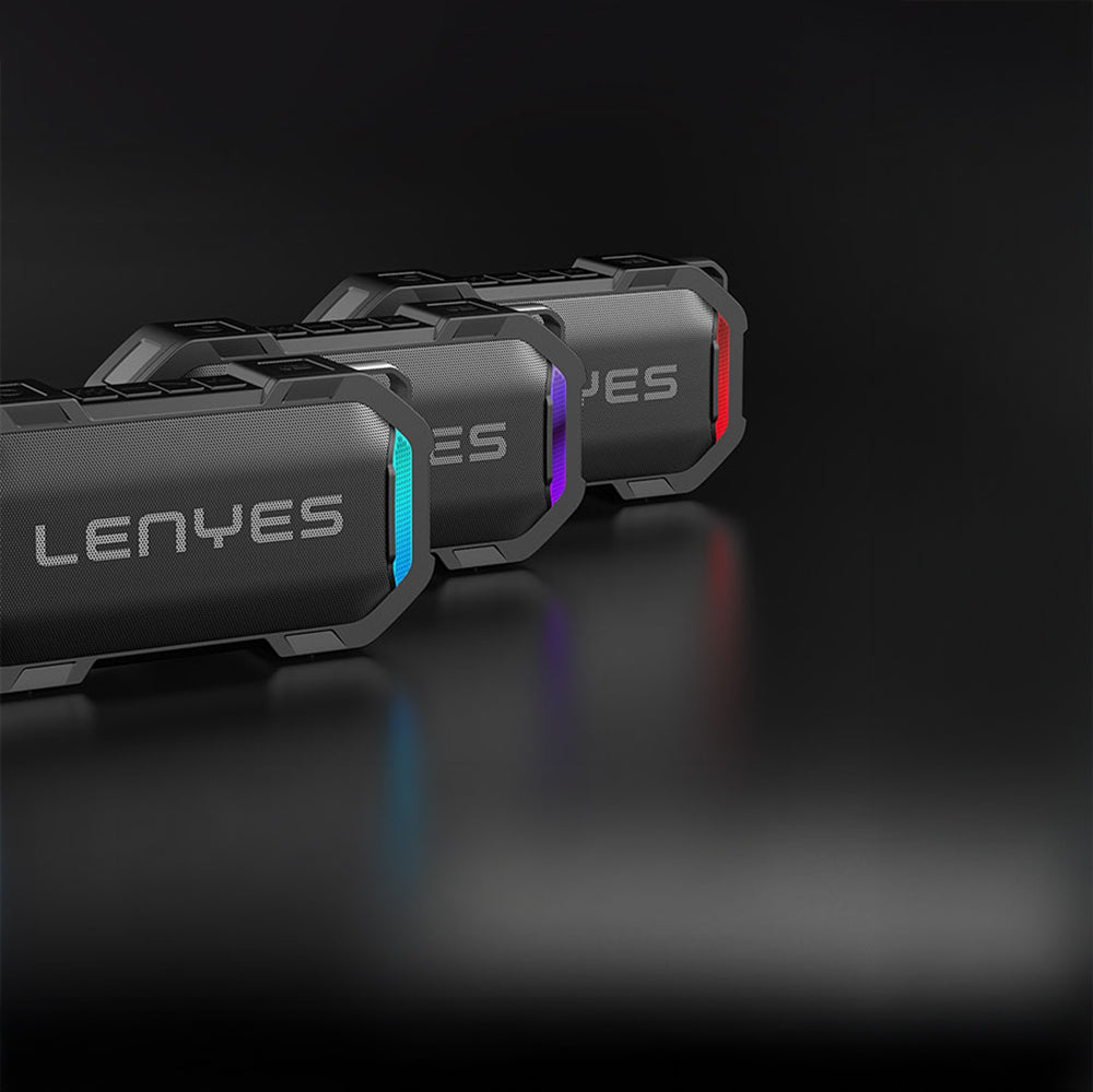 Lenyes S233 Ritme Duyarlı RGB Işıklı Taşınabilir Su Geçirmez TWS Bluetooth Hoparlör Siyah