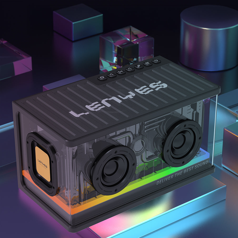 Lenyes S839 RGB Işıklı Taşınabilir TWS Bluetooth Hoparlör v5.2 Siyah