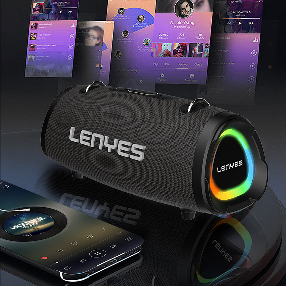 Lenyes S872 RGB Işıklı Taşınabilir Çift Mikrofonlu TWS Bluetooth Speaker Hoparlör v5.3 Siyah