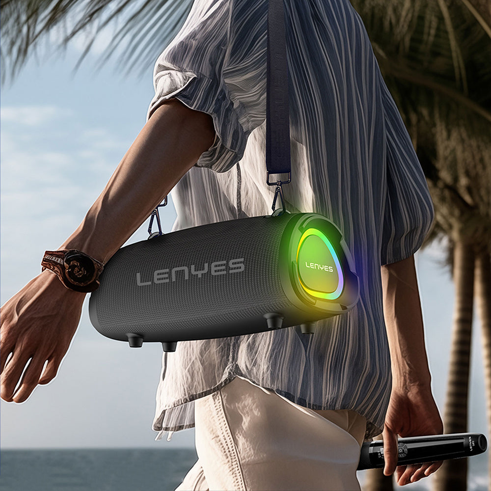 Lenyes S872 RGB Işıklı Taşınabilir Çift Mikrofonlu TWS Bluetooth Speaker Hoparlör v5.3 Siyah