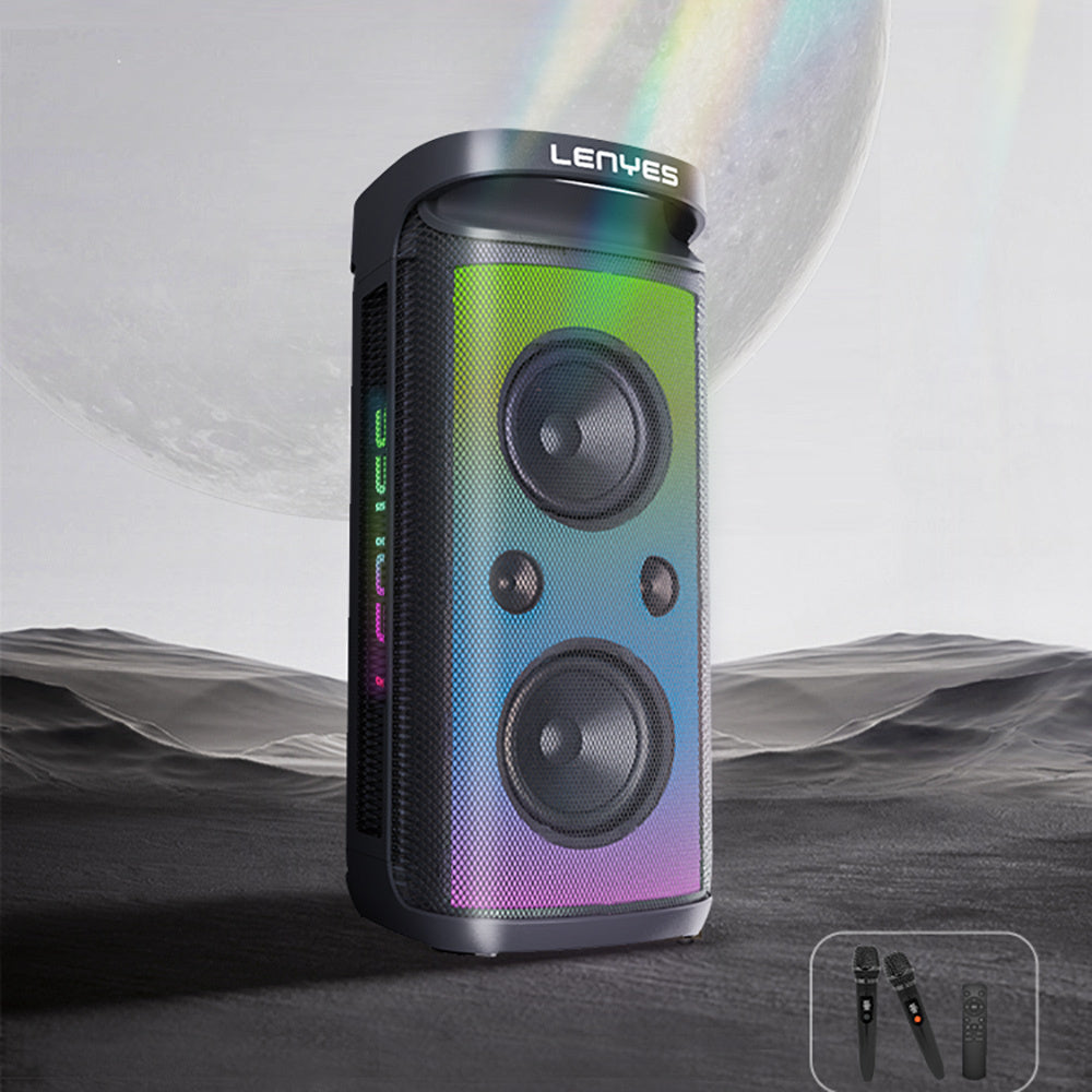 Lenyes S882 Su Geçirmez Mikrofonlu Çoklu Giriş RGB Işıklı TWS Karaoke FM Bluetooth Hoparlör v5.3 200W Siyah