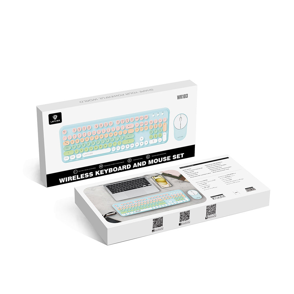 Lenyes WK103 Mekanik 2in1 2.4G Kablosuz Klavye ve 1600 DPI Mouse Seti Mavi