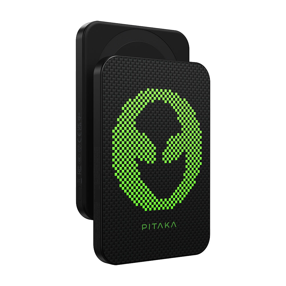 Pitaka Tactile Woven Qi2 Şarj Teknolojili Aramid Fiber M-Safe Powerbank 15W 5000mAh Siyah-Yeşil