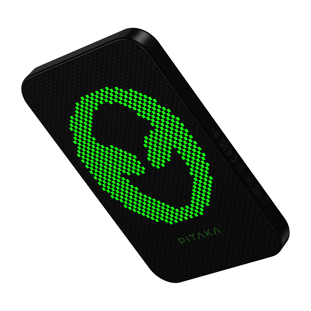 Pitaka Tactile Woven Qi2 Şarj Teknolojili Aramid Fiber M-Safe Powerbank 15W 5000mAh Siyah-Yeşil
