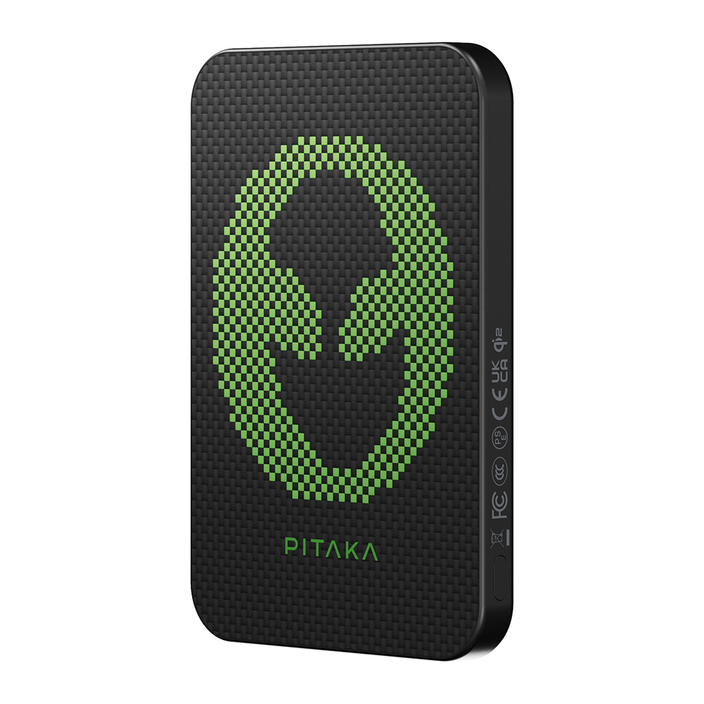 Pitaka Tactile Woven Qi2 Şarj Teknolojili Aramid Fiber M-Safe Powerbank 15W 5000mAh Siyah-Yeşil