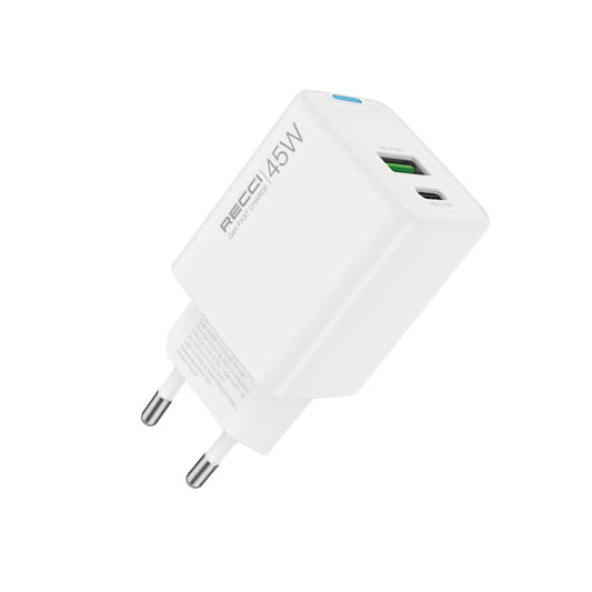 Recci RC108E GaN Teknolojili Hızlı Şarj Başlığı Type-C to Type-C PD 45W Kablolu Şarj Seti Beyaz