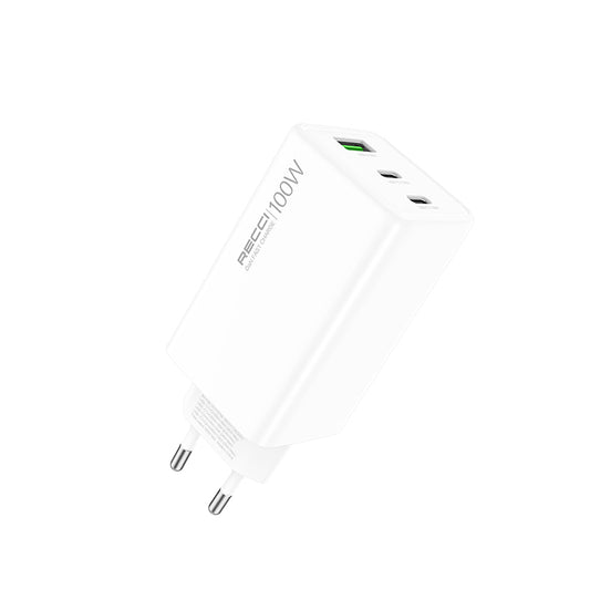 Recci RC110E Type-C PD & USB-A GaN Teknolojili QC3.0 Hızlı Şarj Başlığı 100W Beyaz