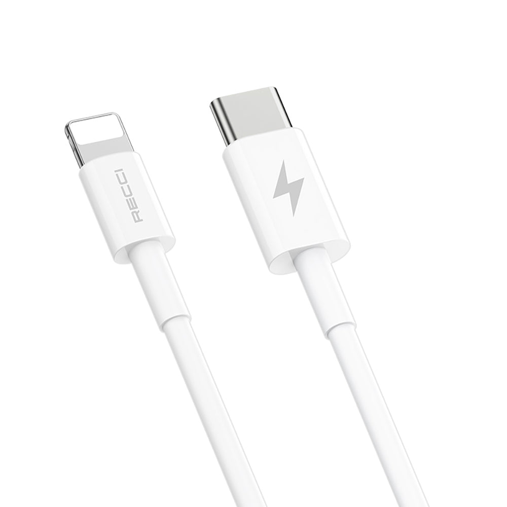 Recci RC65E Hızlı Şarj Başlığı Type-C to Lightning PD 20W Kablolu Şarj Seti Beyaz