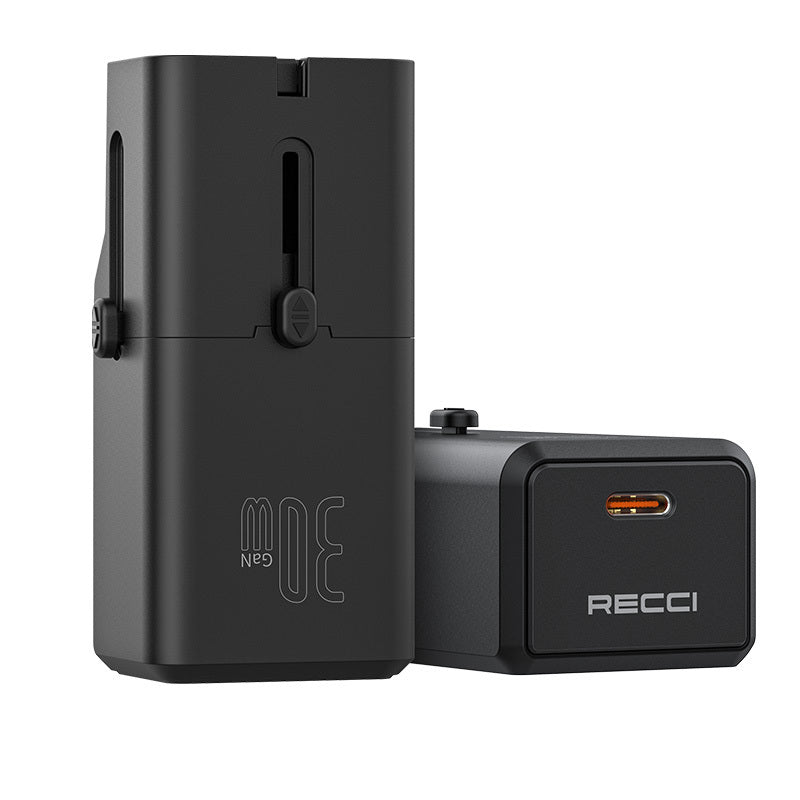 Recci RCG-P07 Çoklu Universal US/UK/EU/AU Uyumlu Şarj Adaptörü 30W Siyah
