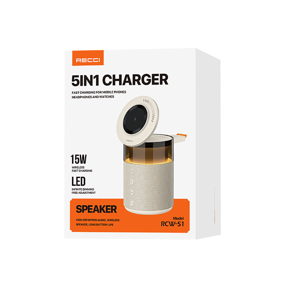 Recci RCW-51 Kablosuz Şarj Standı Ambiyans Işıklı Bluetooth Speaker Hoparlör Özellikli Beyaz