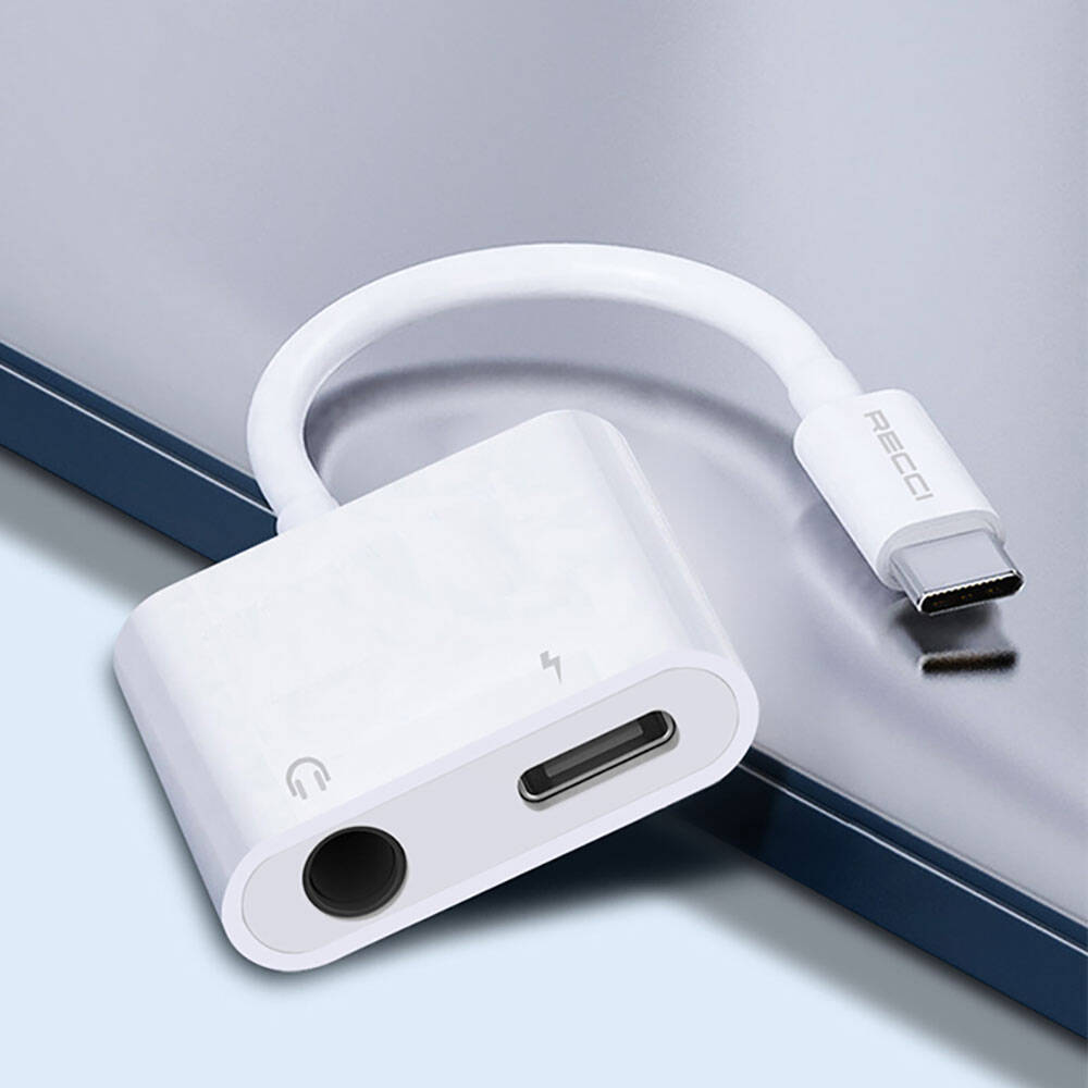 Recci RDS-A02 Type-C 2in1 Şarj ve Ses Adaptörü Beyaz