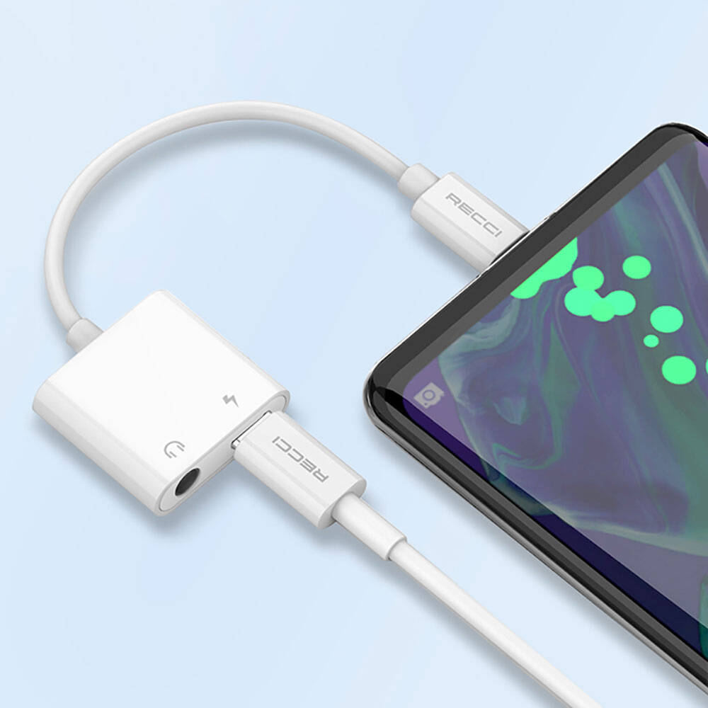 Recci RDS-A02 Type-C 2in1 Şarj ve Ses Adaptörü Beyaz