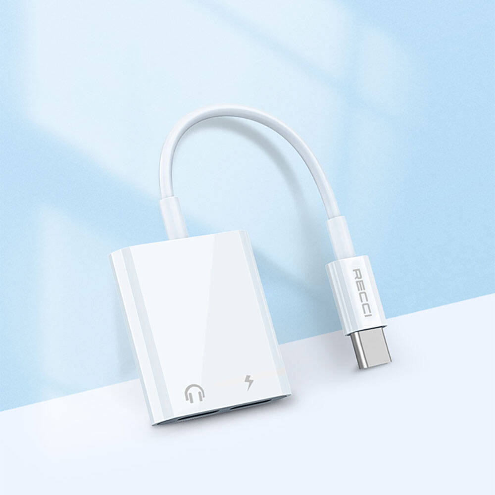 Recci RDS-A09 Type-C PD3.0 2in1 Şarj ve Ses Adaptörü Beyaz