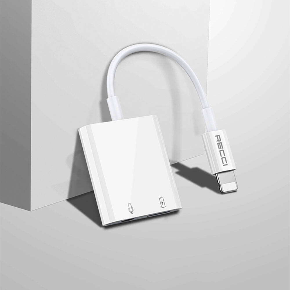 Recci RDS-A10 Lightning PD3.0 2in1 Şarj ve Ses Adaptörü Beyaz