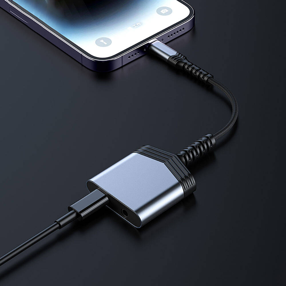 Recci RDS-A17 Lightning 2in1 Şarj ve Ses Adaptörü Gri